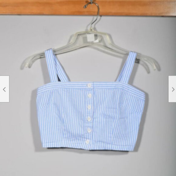 Forever 21 Tops - Forever 21 Blue White Stripe Canvas Button Up Cropped Sleeveless Top Sz M